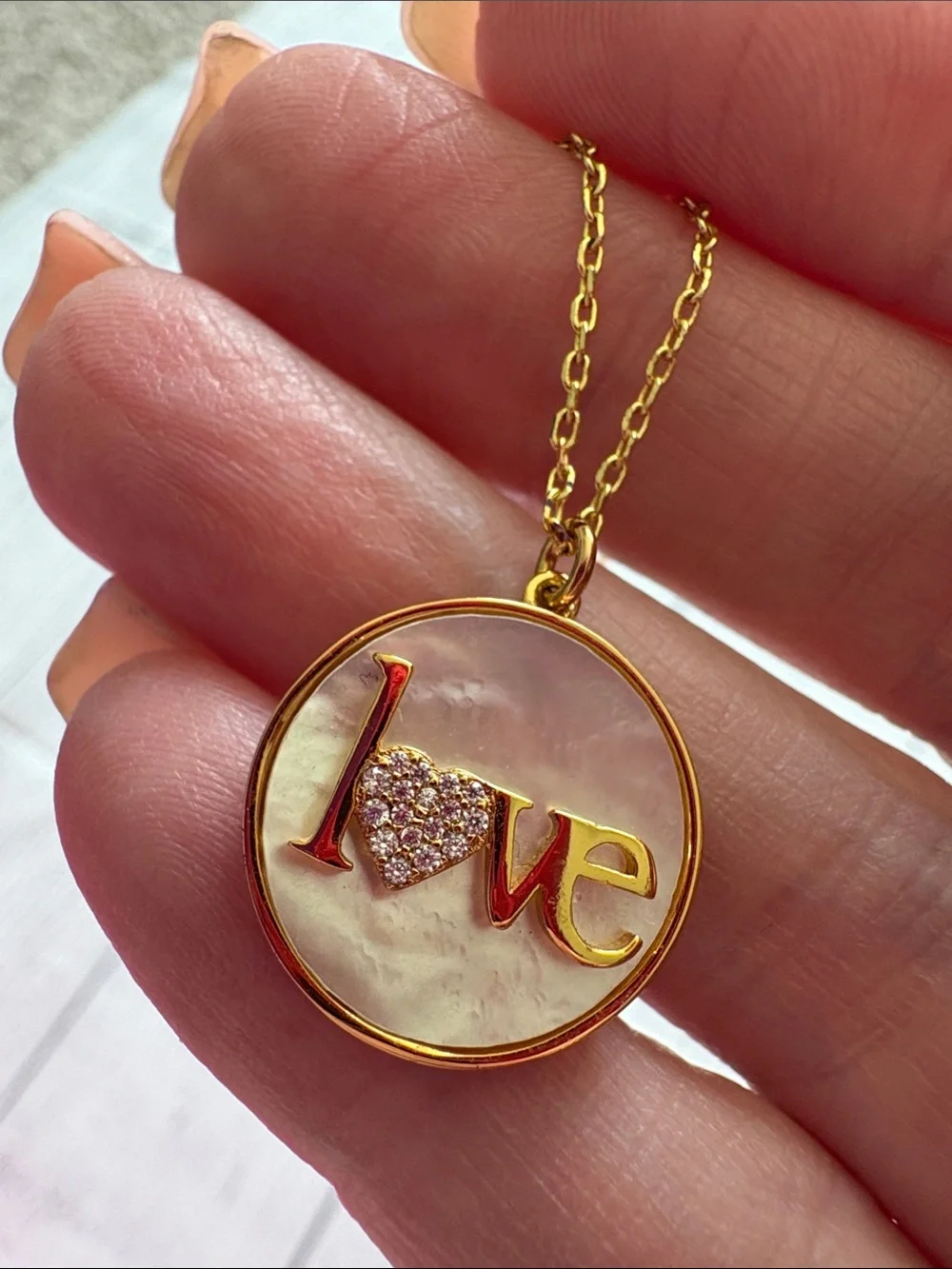 Kate Spade ♠️ Gold plated  'Love' Pendant Necklace with Mother-of-Pearl Inlay